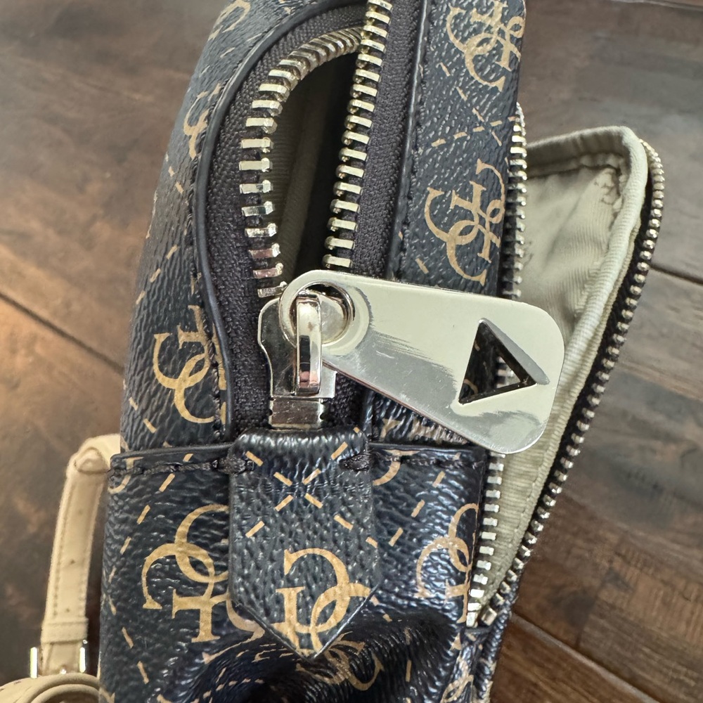 GUESS Monogram Leather Backpack in Brown and Tan - Picture 10 of 16